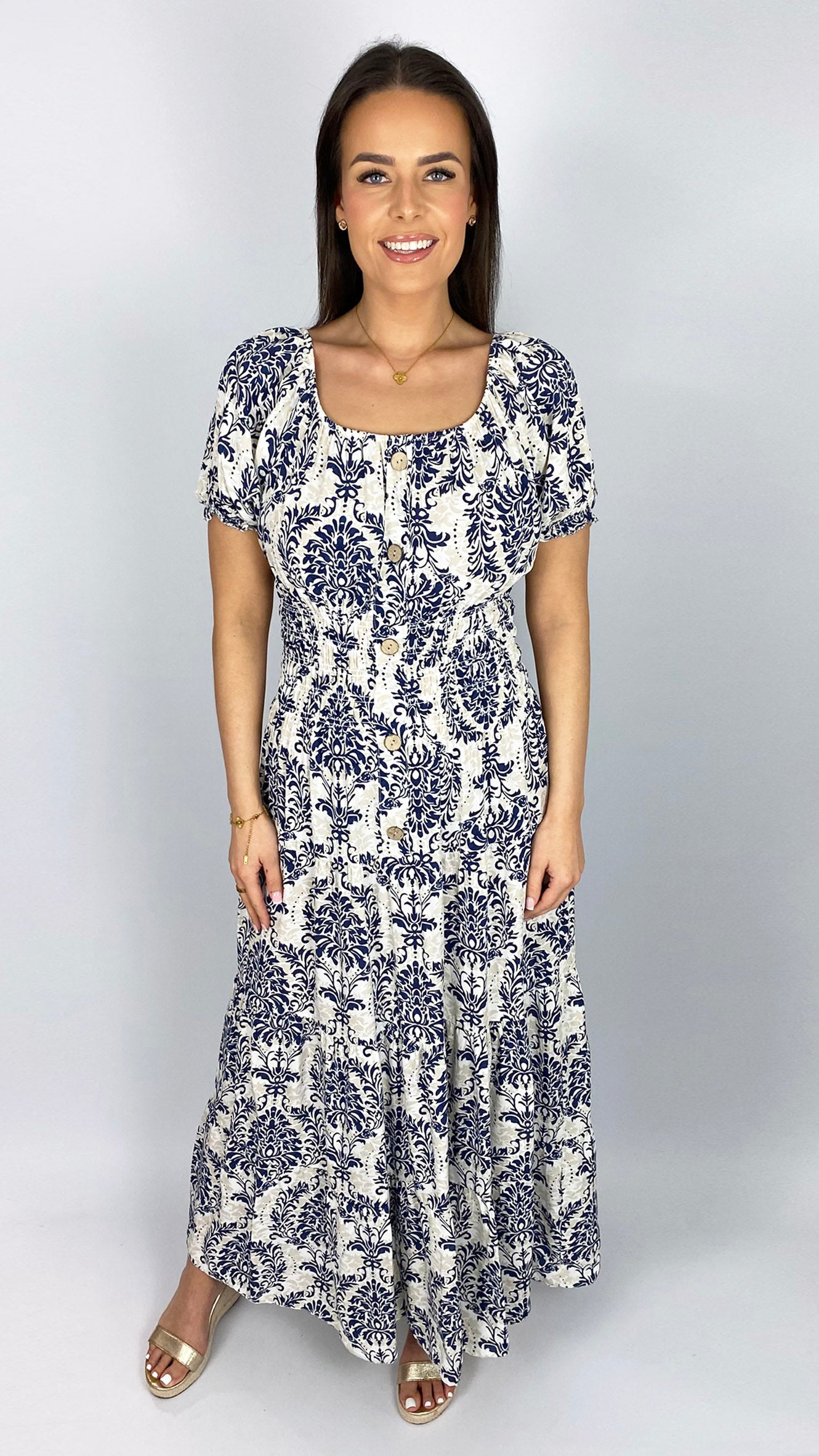 On/off-the-shoulder print tiered maxi dress | 4 Colours