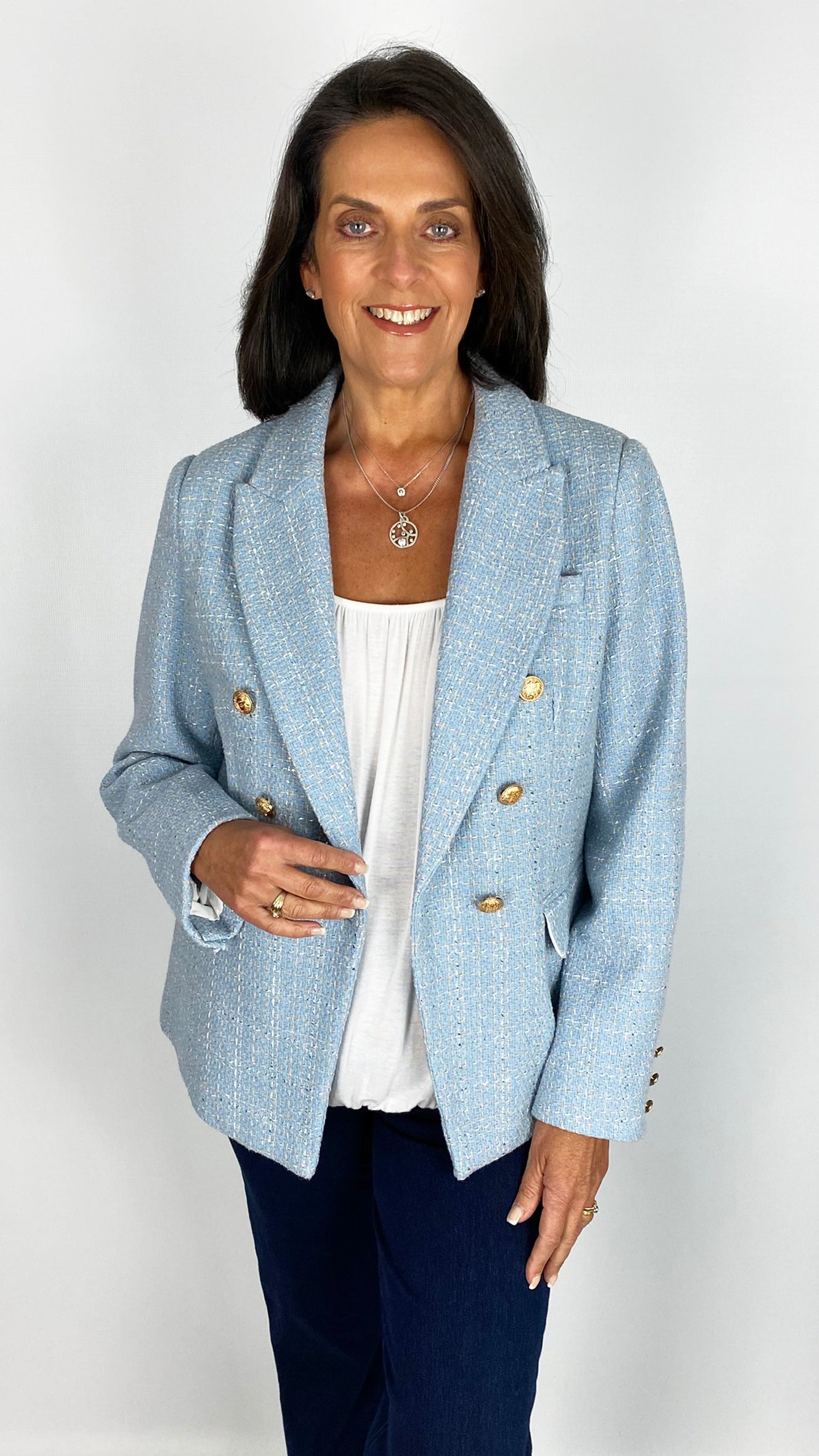 Designer-inspired double-breasted blazer | Blue | 4 Sizes