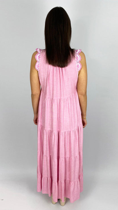 Pinstripe crochet shoulder maxi dress | by Goa | Candy Pink
