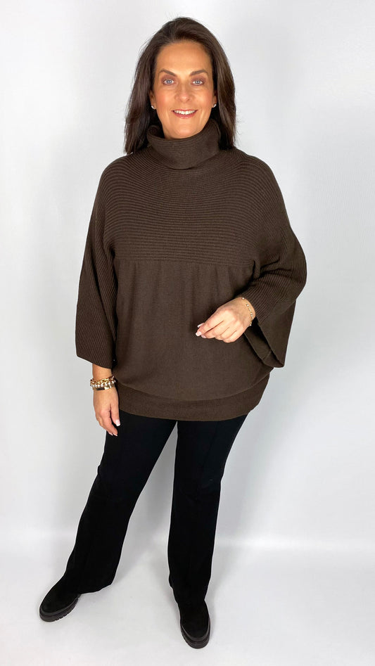 Rollneck bell-sleeve half-ribbed jumper (2 Colours) by Malissa J