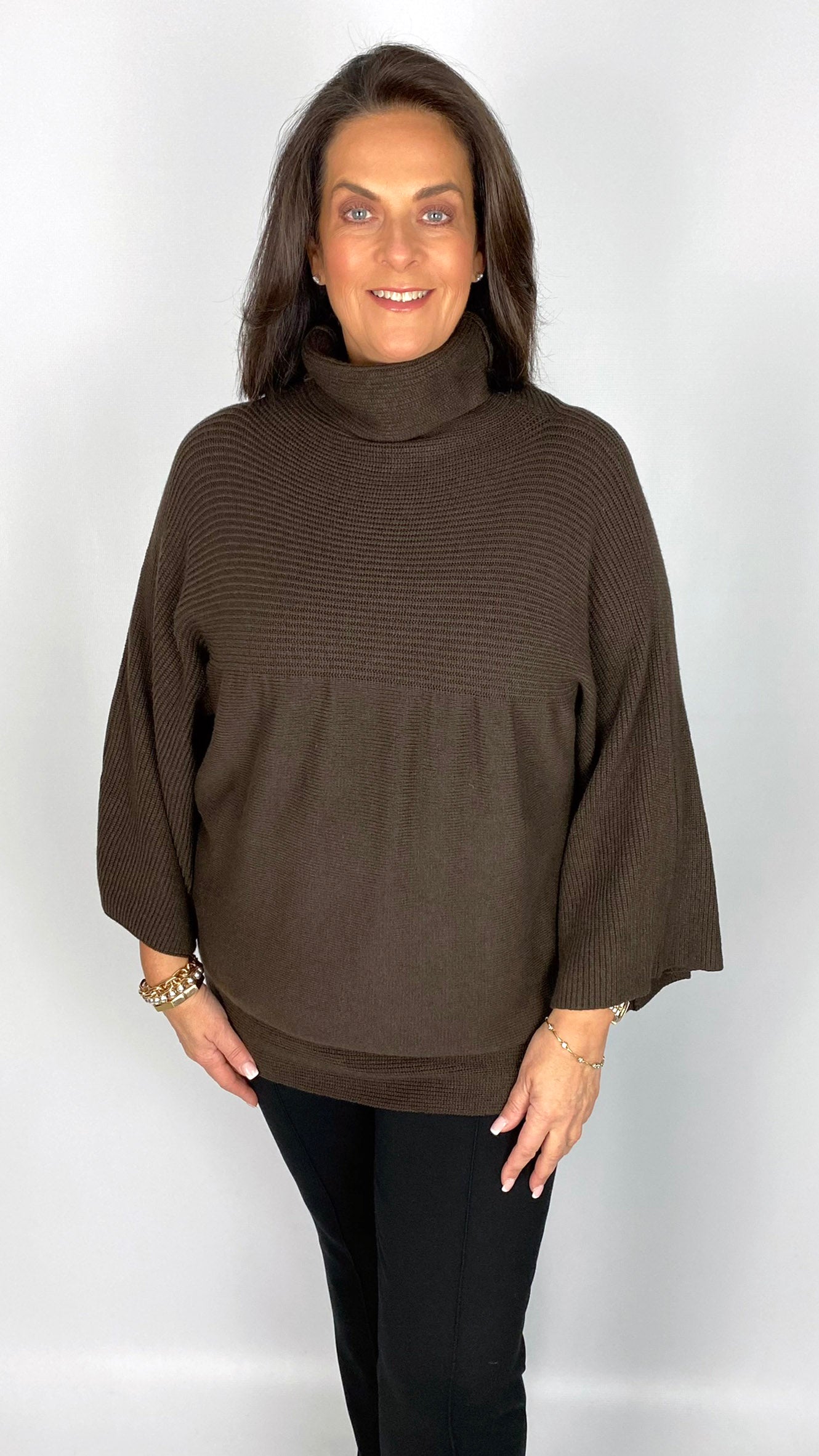 Rollneck bell-sleeve half-ribbed jumper (2 Colours) by Malissa J