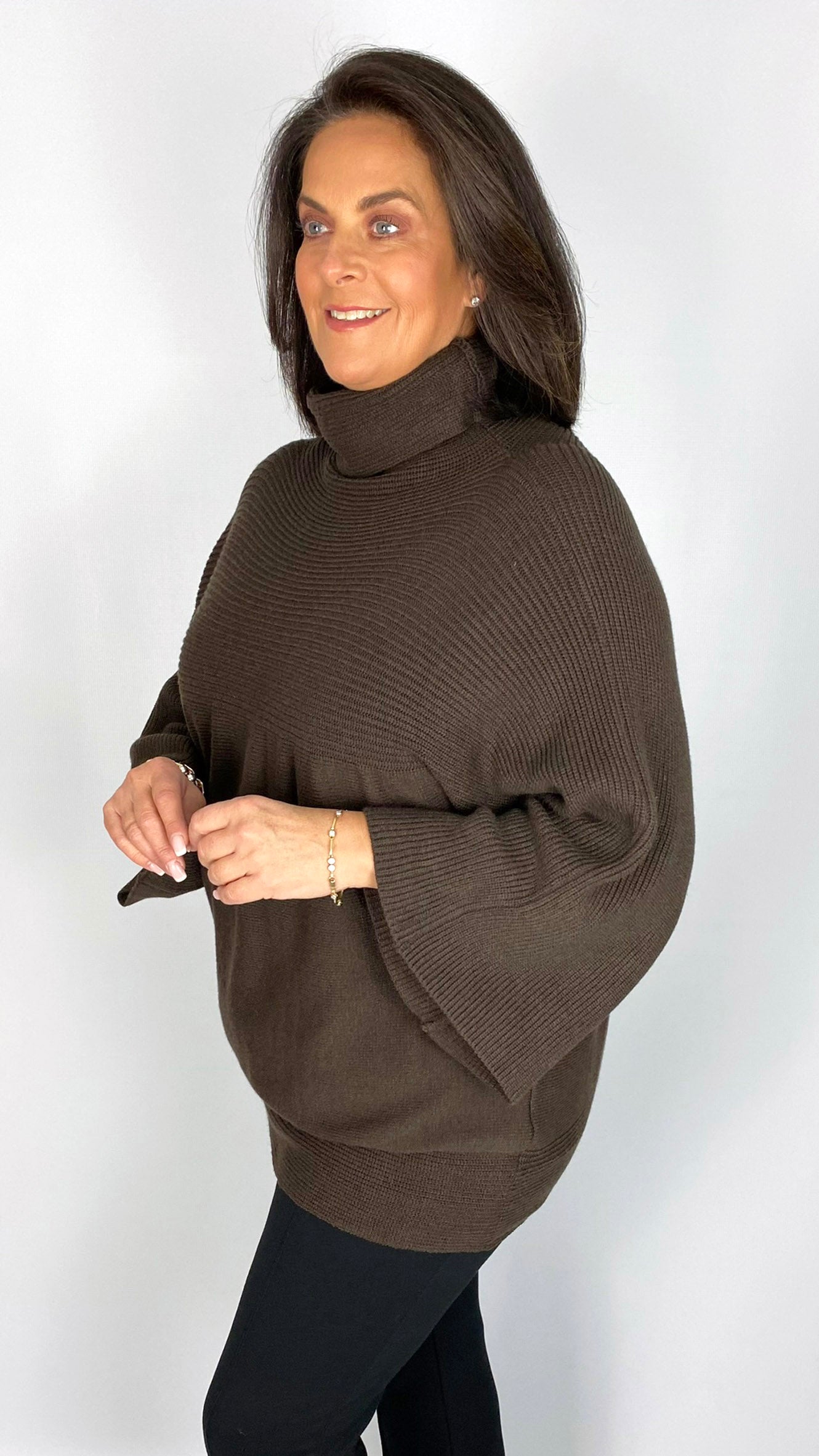 Rollneck bell-sleeve half-ribbed jumper (2 Colours) by Malissa J