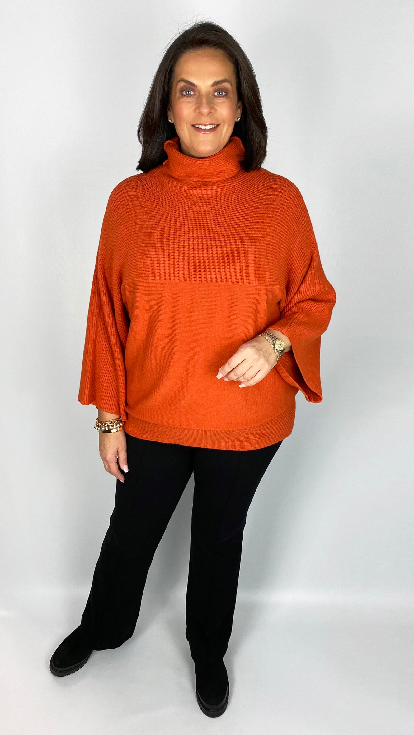 Rollneck bell-sleeve half-ribbed jumper (2 Colours) by Malissa J