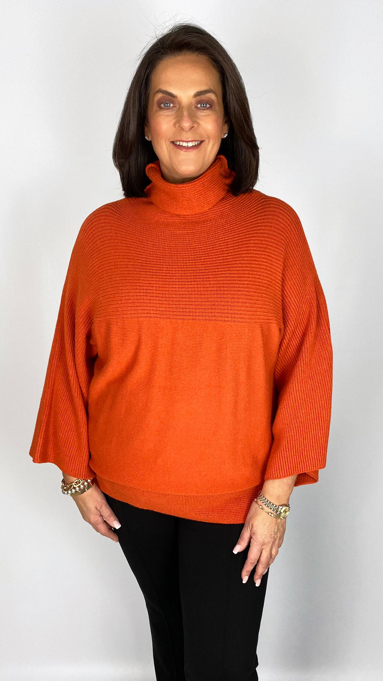 Rollneck bell-sleeve half-ribbed jumper (2 Colours) by Malissa J