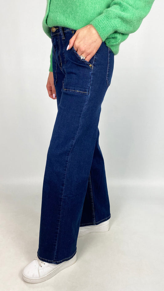 Toxik feature pocket wide-leg stretch jeans | Indigo, XS | last 1