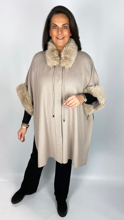 Faux fur trimmed wrap jacket (2 Colours) by Malissa J