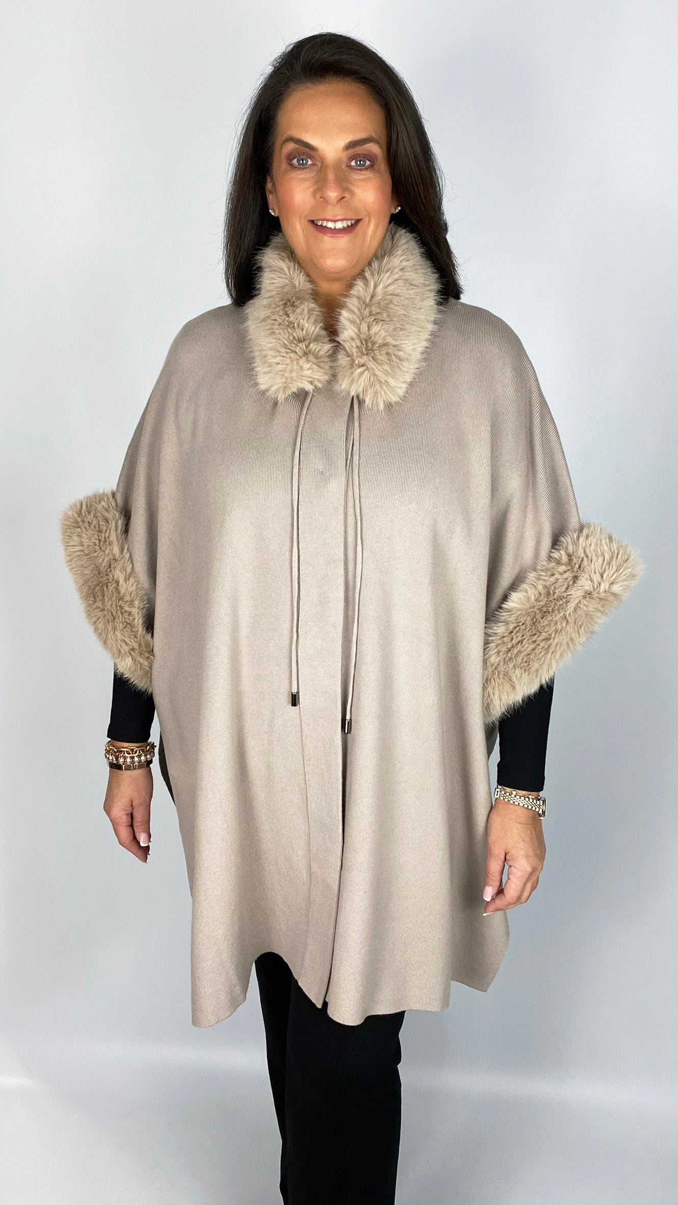 Faux fur trimmed wrap jacket (2 Colours) by Malissa J