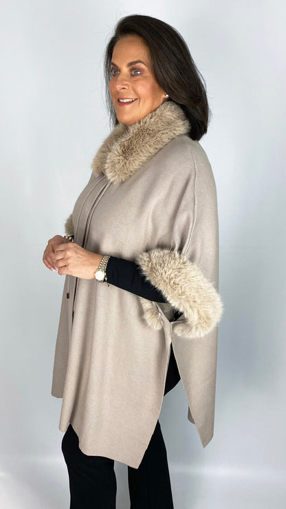 Faux fur trimmed wrap jacket (2 Colours) by Malissa J