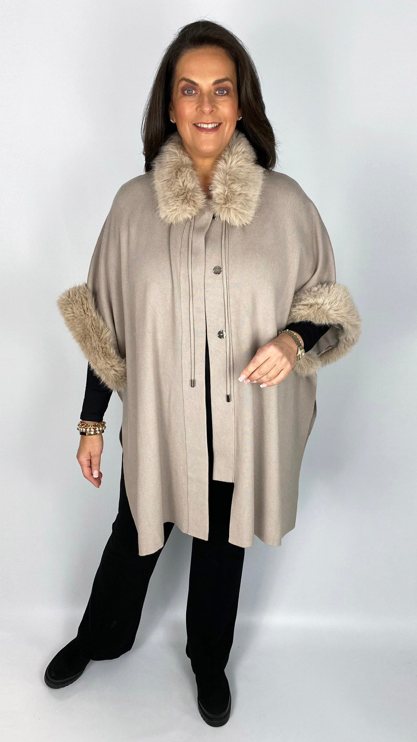 Faux fur trimmed wrap jacket (2 Colours) by Malissa J