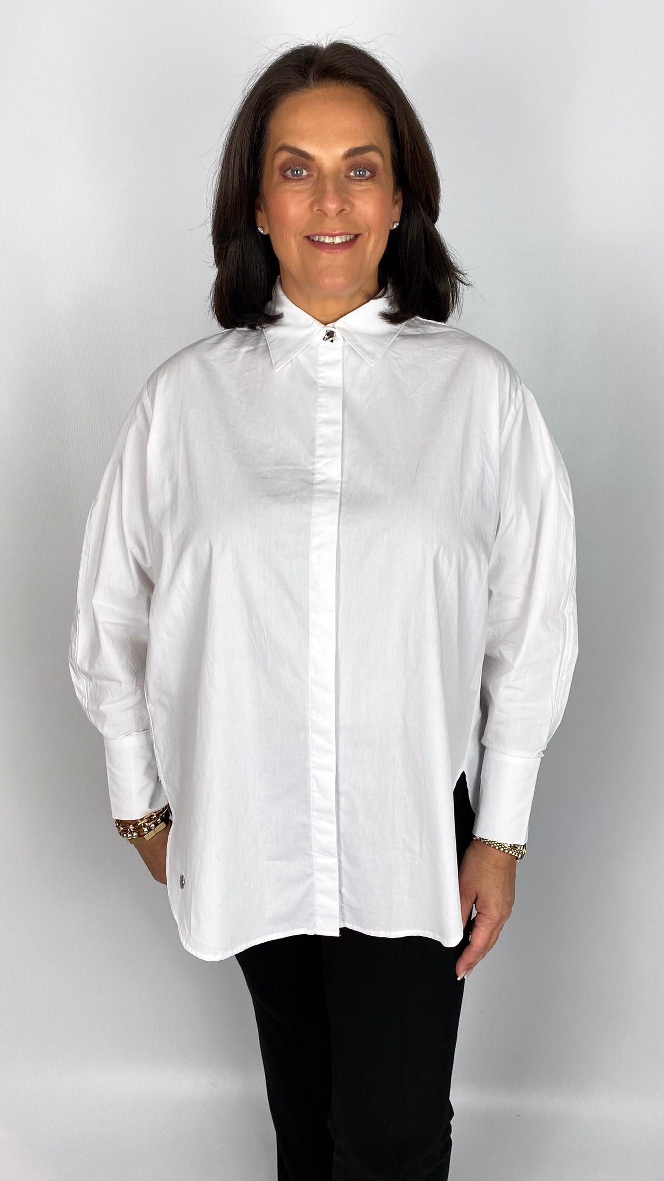 Dipped hemline shirt (White) by Malissa J