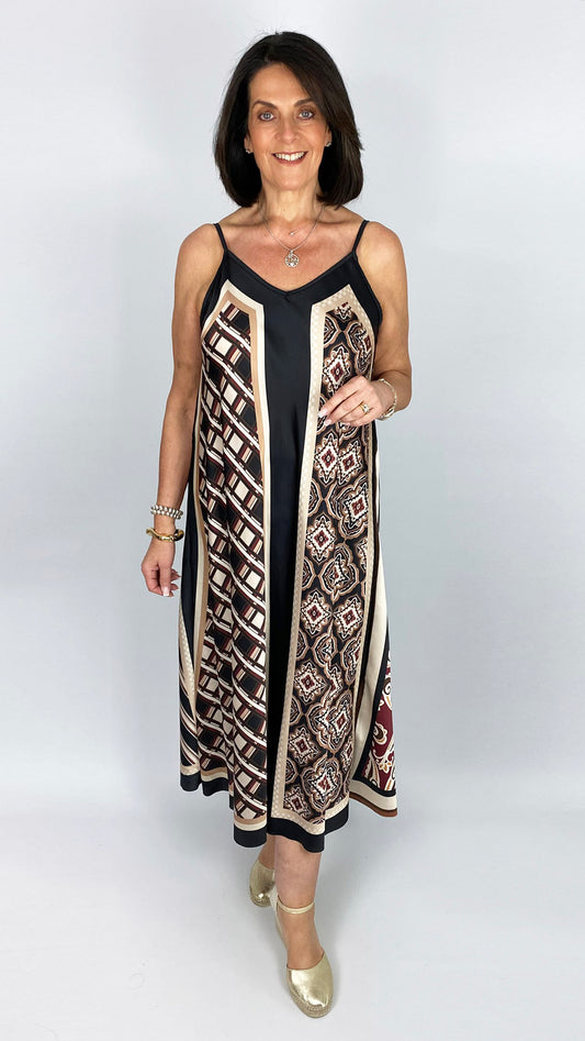 Mulit print strappy satin dress | 2 Colours | last 1