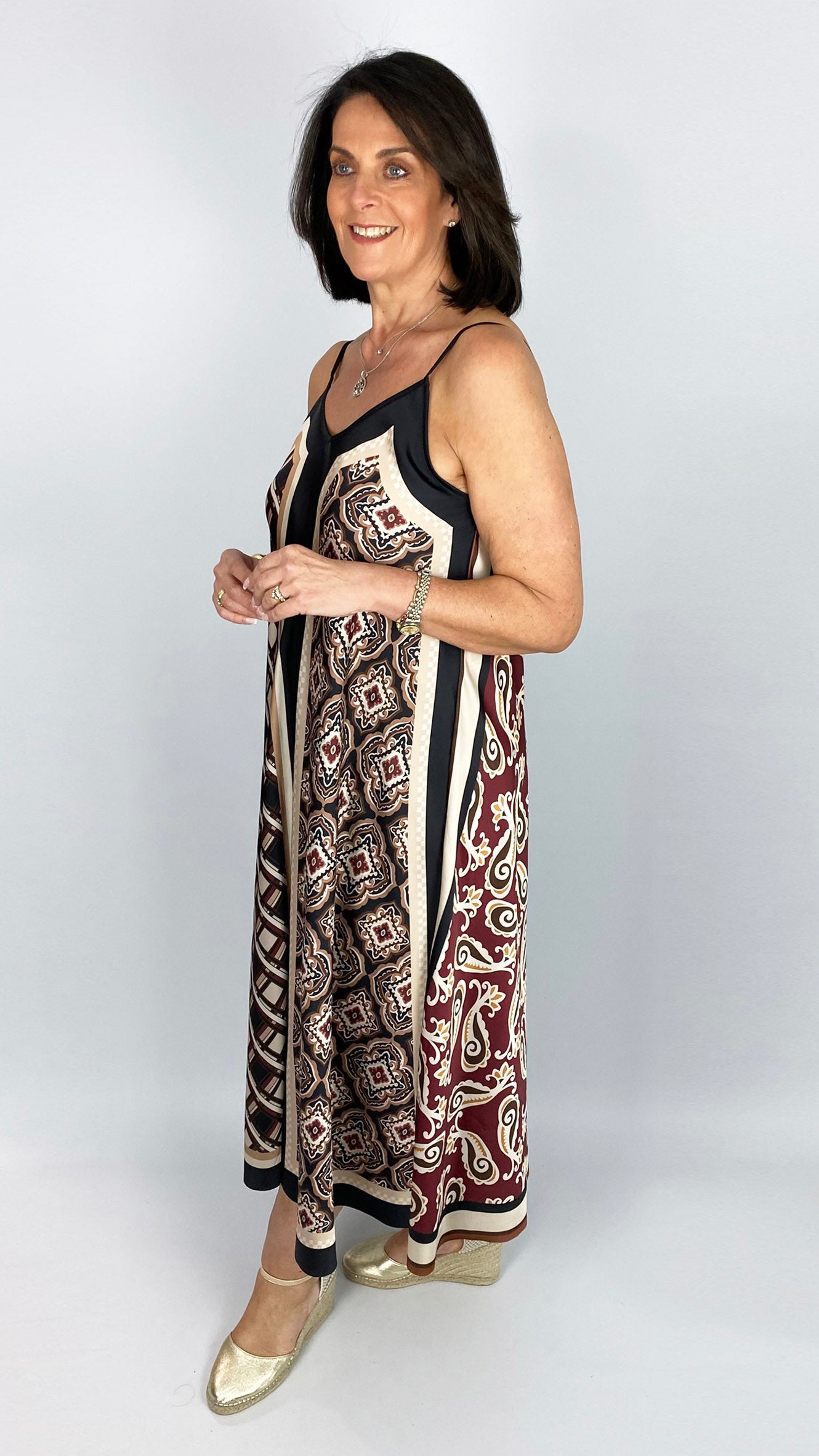 Mulit print strappy satin dress | 2 Colours