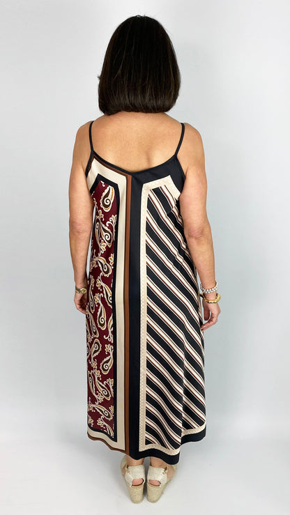 Mulit print strappy satin dress | 2 Colours