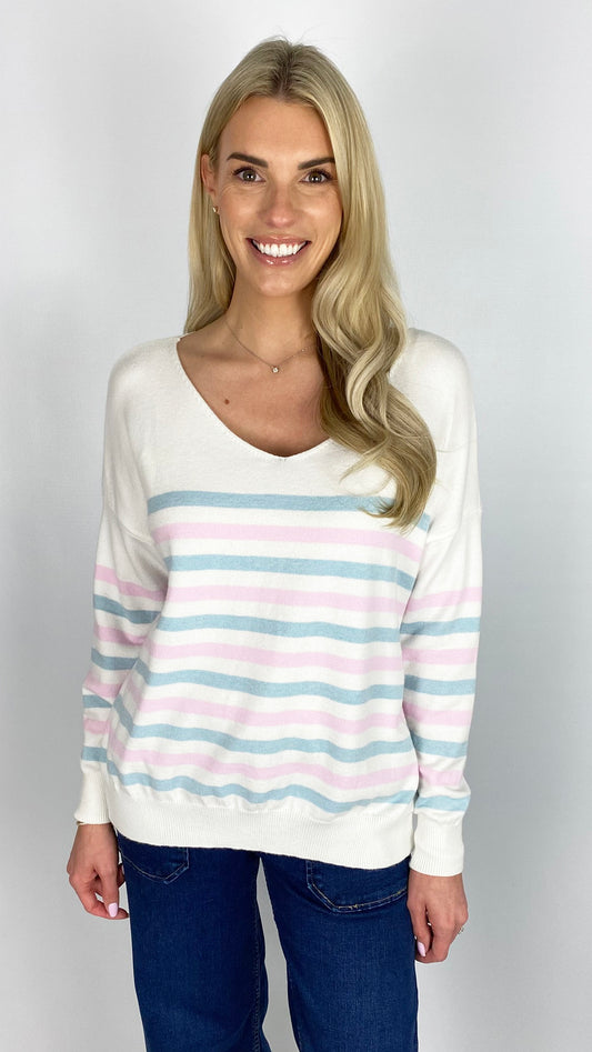 Contrast stripe v-neck jumper | 2 Colours