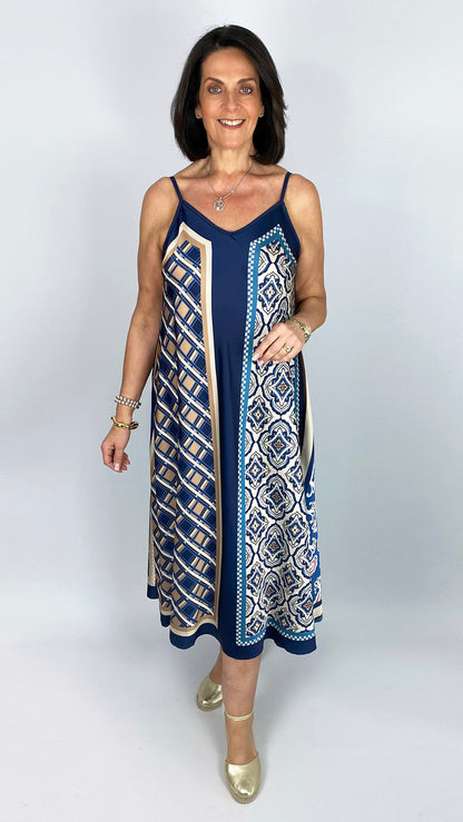 Mulit print strappy satin dress | 2 Colours