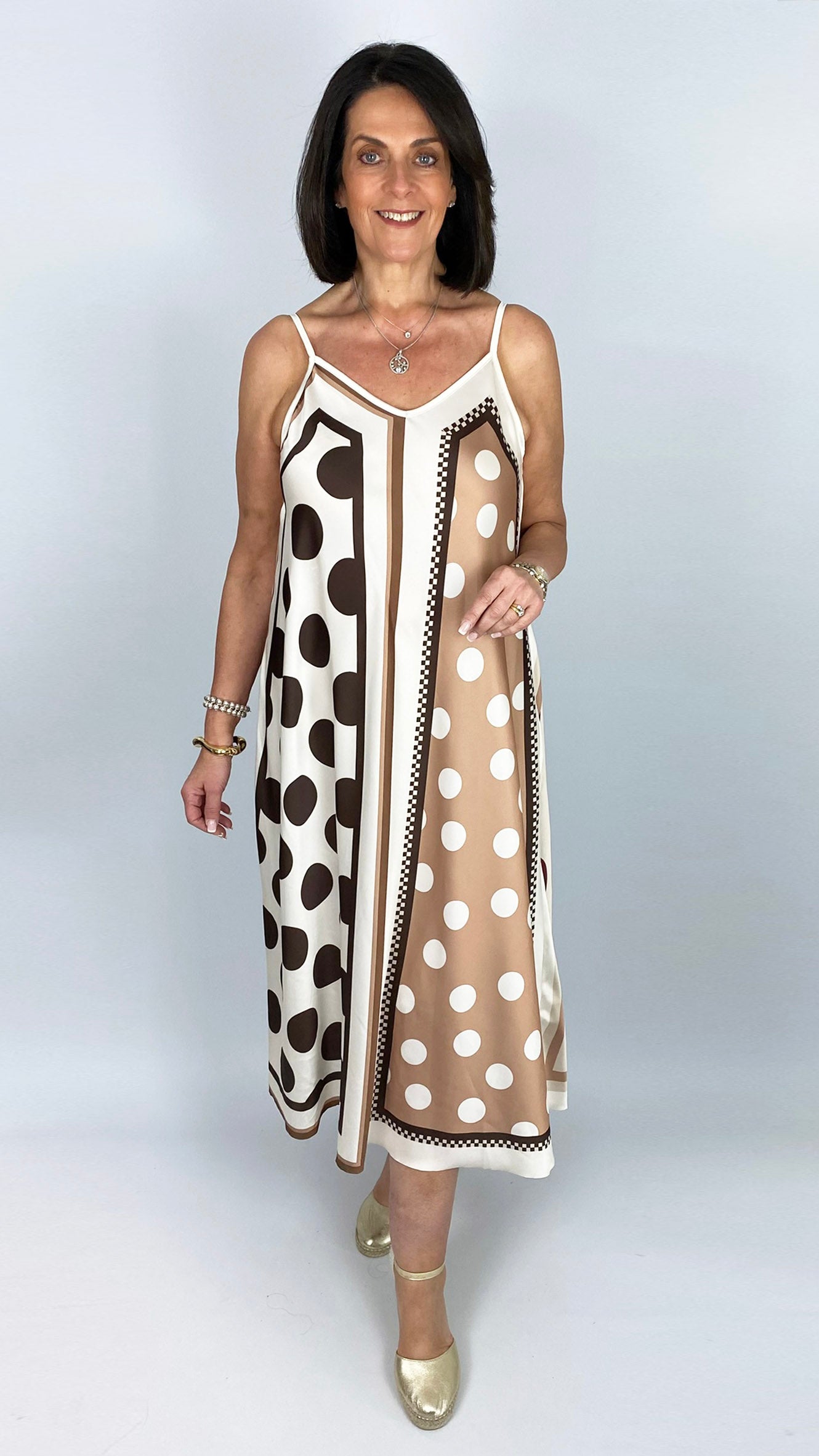 Mulit spot strappy satin dress | 3 Colours