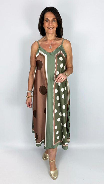 Mulit spot strappy satin dress | 3 Colours
