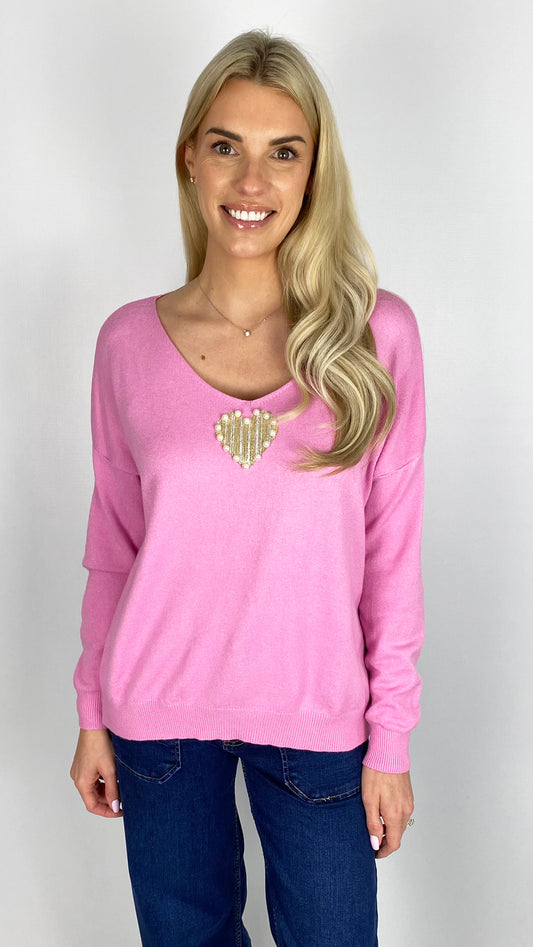 Pearl heart v-neck jumper | 3 Colours | last 1