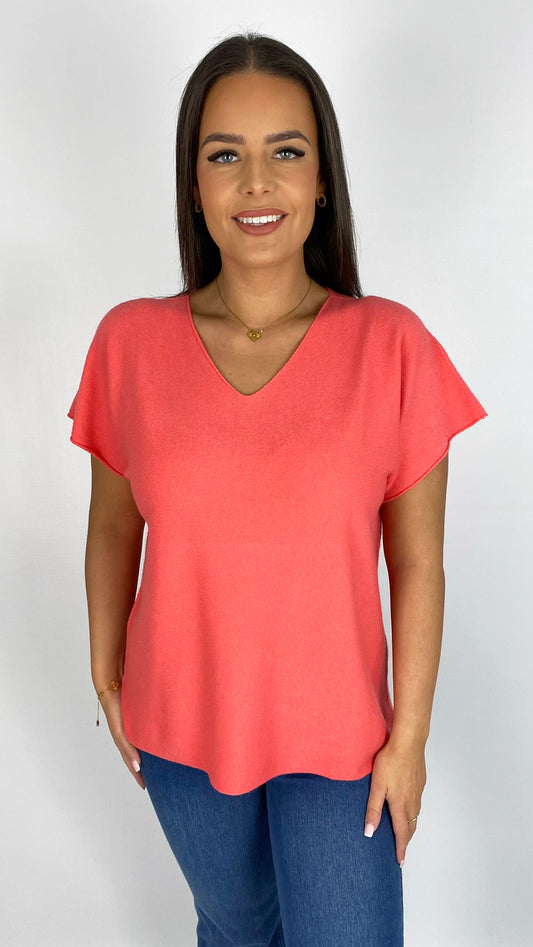 Fine woven short-sleeve v-neck top  | 4 Colours