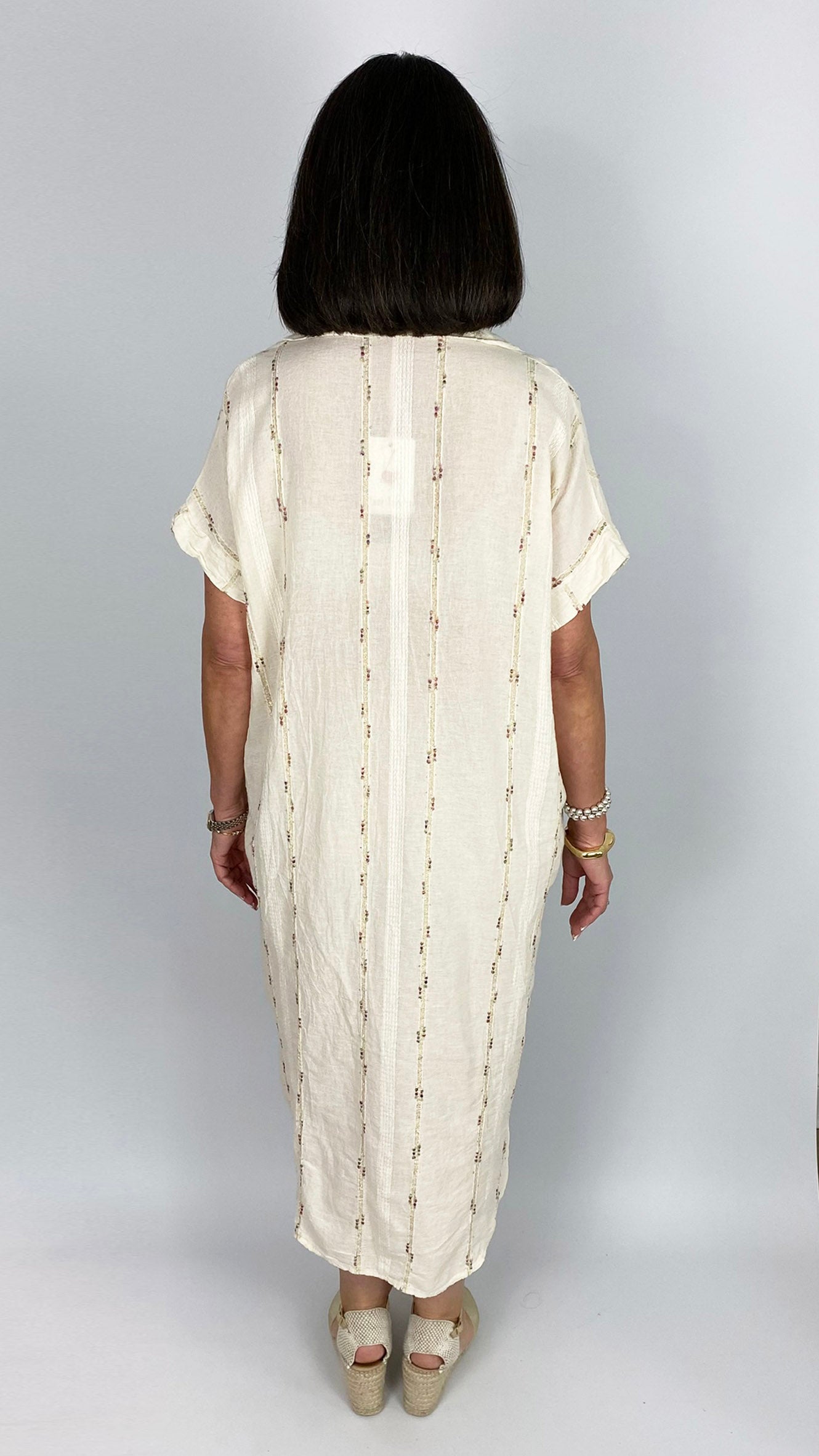 Boho multi coloured embroidered cotton & linen mix shirtdress | 2 Colours