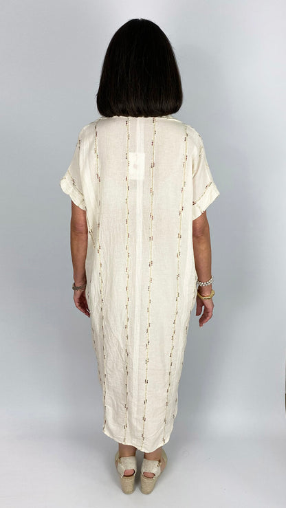 Boho multi coloured embroidered cotton & linen mix shirtdress | 2 Colours