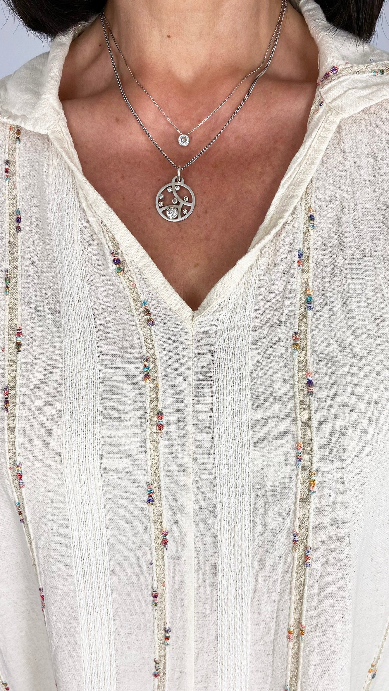 Boho multi coloured embroidered cotton & linen mix shirtdress | 2 Colours
