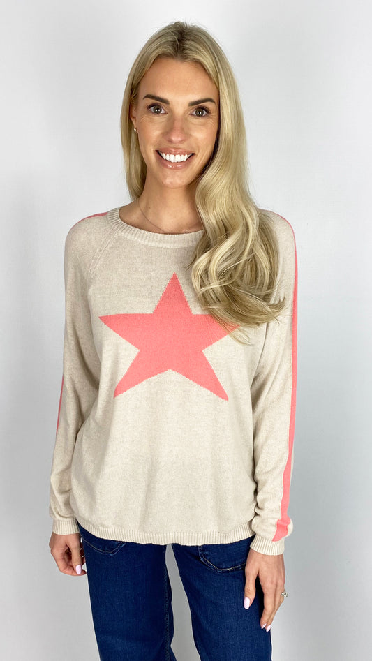 Cashmere mix contrast star & stripe jumper | 4 Colours | last 1s