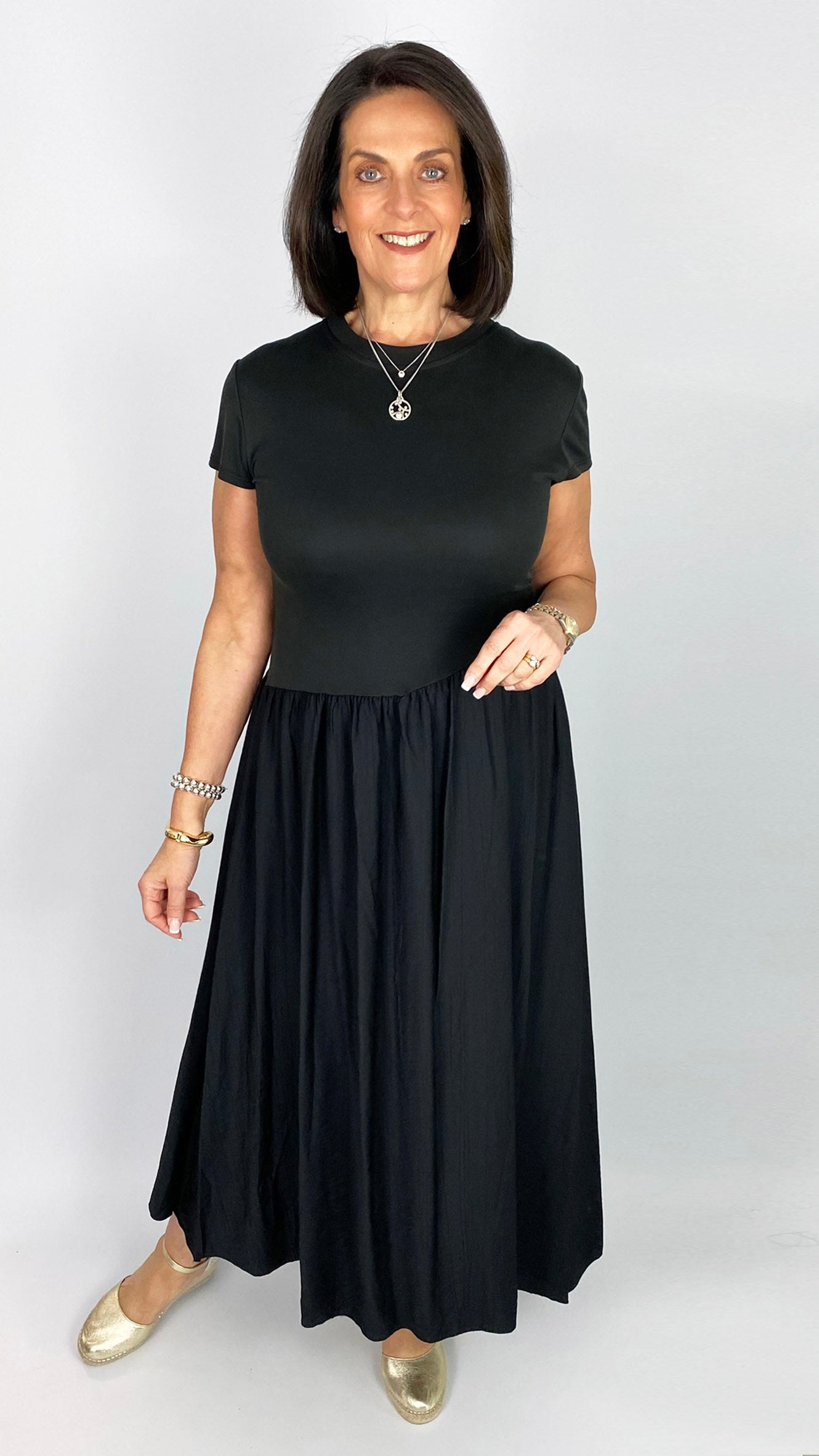 Stretch jersey feel bodice cap sleeve maxi dress | 3 Colours