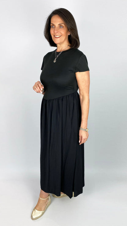 Stretch jersey feel bodice cap sleeve maxi dress | 3 Colours
