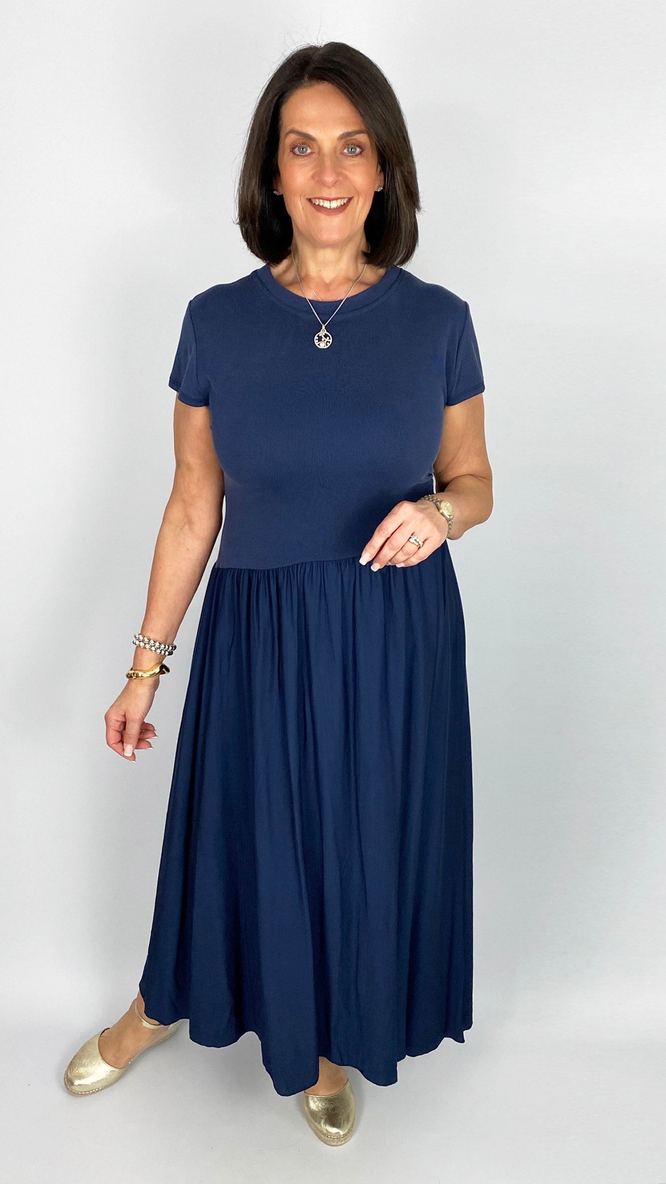 Stretch jersey feel bodice cap sleeve maxi dress | 3 Colours