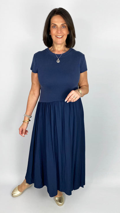 Stretch jersey feel bodice cap sleeve maxi dress | 3 Colours