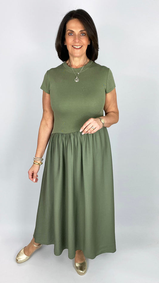 Stretch jersey feel bodice cap sleeve maxi dress | 3 Colours