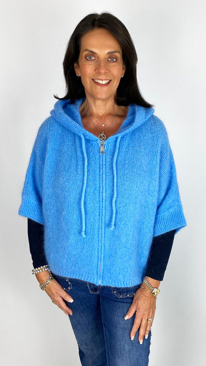 Cropped sleeve zip-through knitted hoodie | 3 Colours | last 1