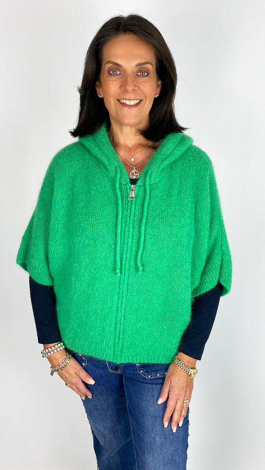 Cropped sleeve zip-through knitted hoodie | 3 Colours | last 1