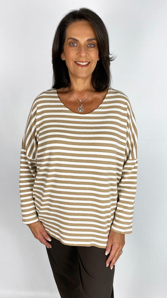 Stripe scoop neck long sleeve top | 3 Colours