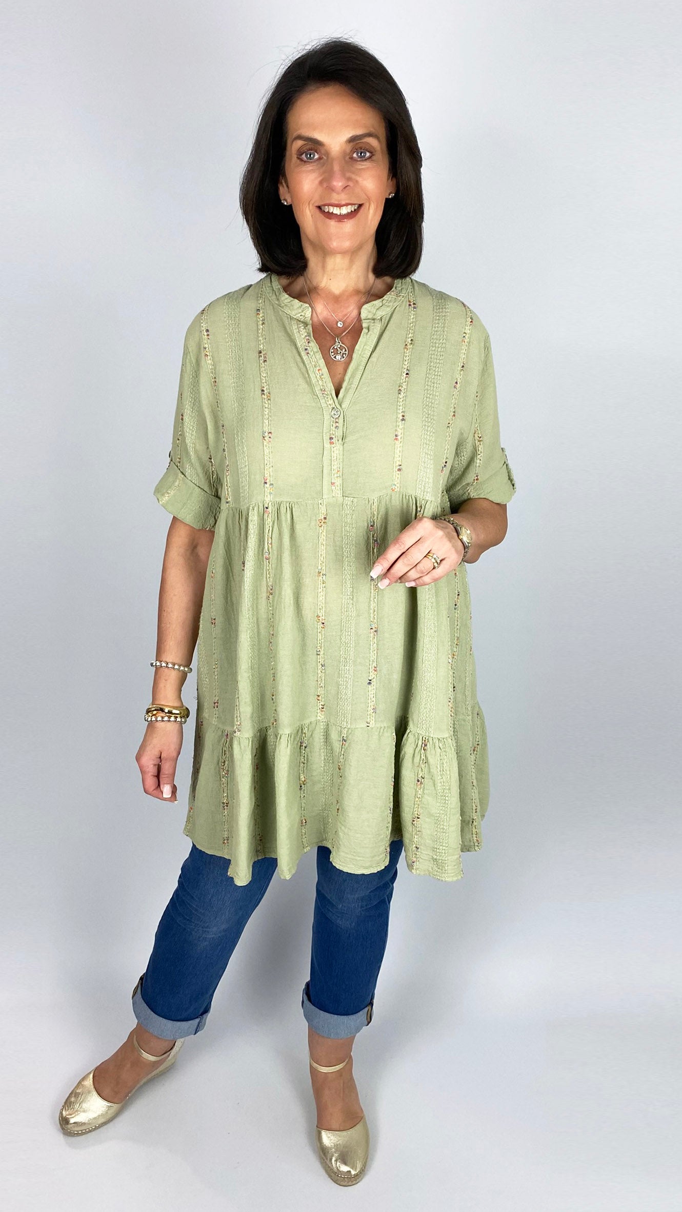 Boho multi coloured embroidered cotton & linen mix tunic | 3 Colours