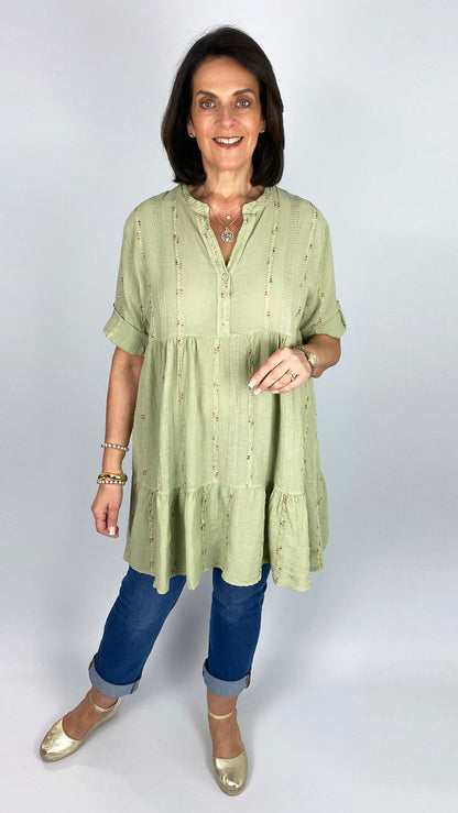 Boho multi coloured embroidered cotton & linen mix tunic | 3 Colours