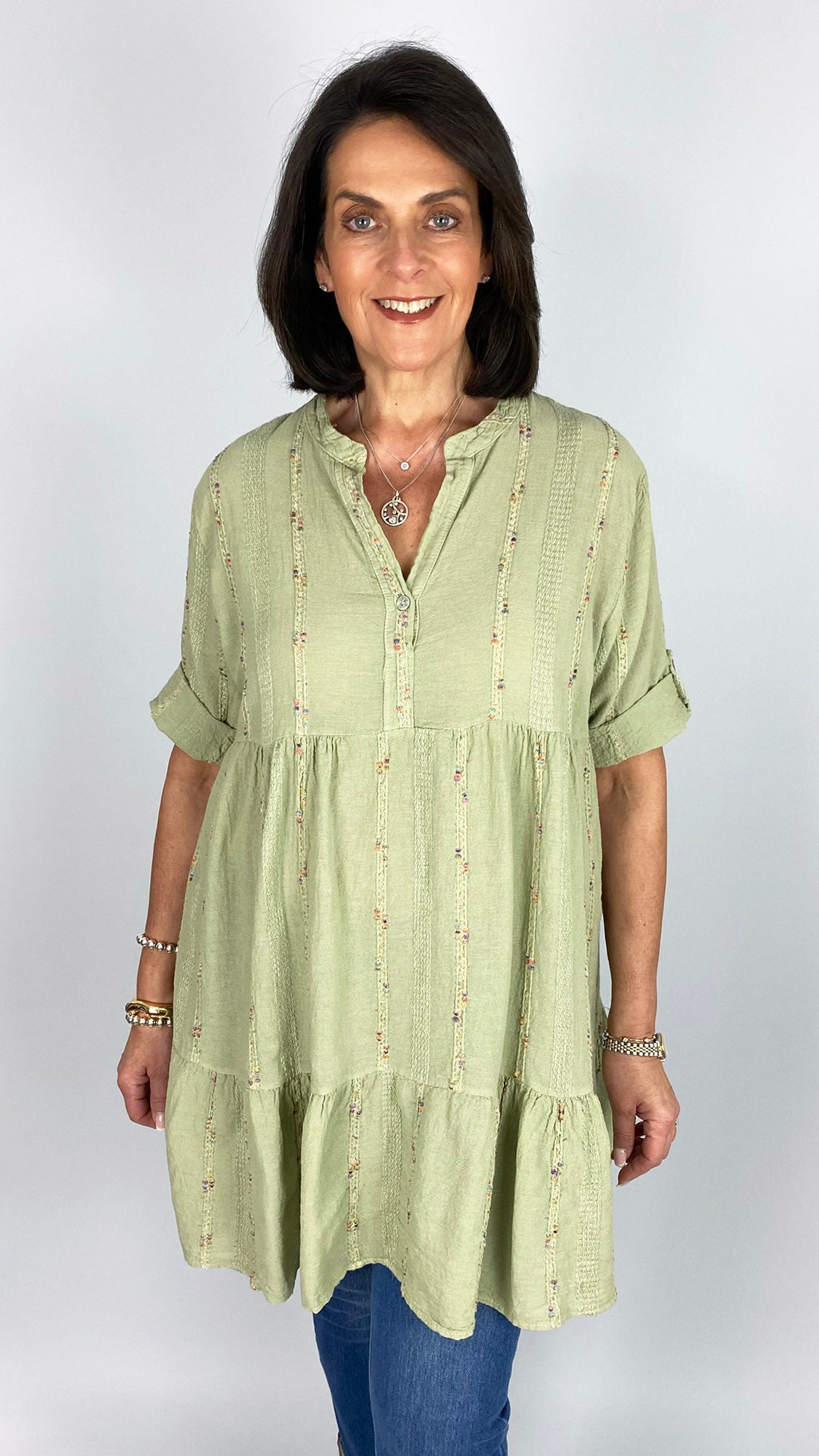 Boho multi coloured embroidered cotton & linen mix tunic | 3 Colours
