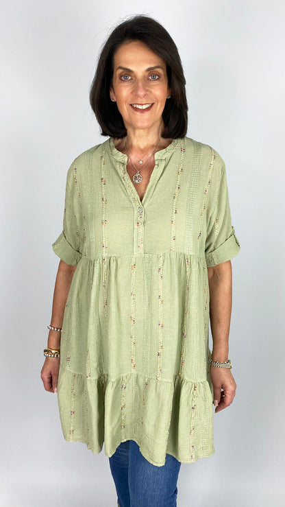 Boho multi coloured embroidered cotton & linen mix tunic | 3 Colours