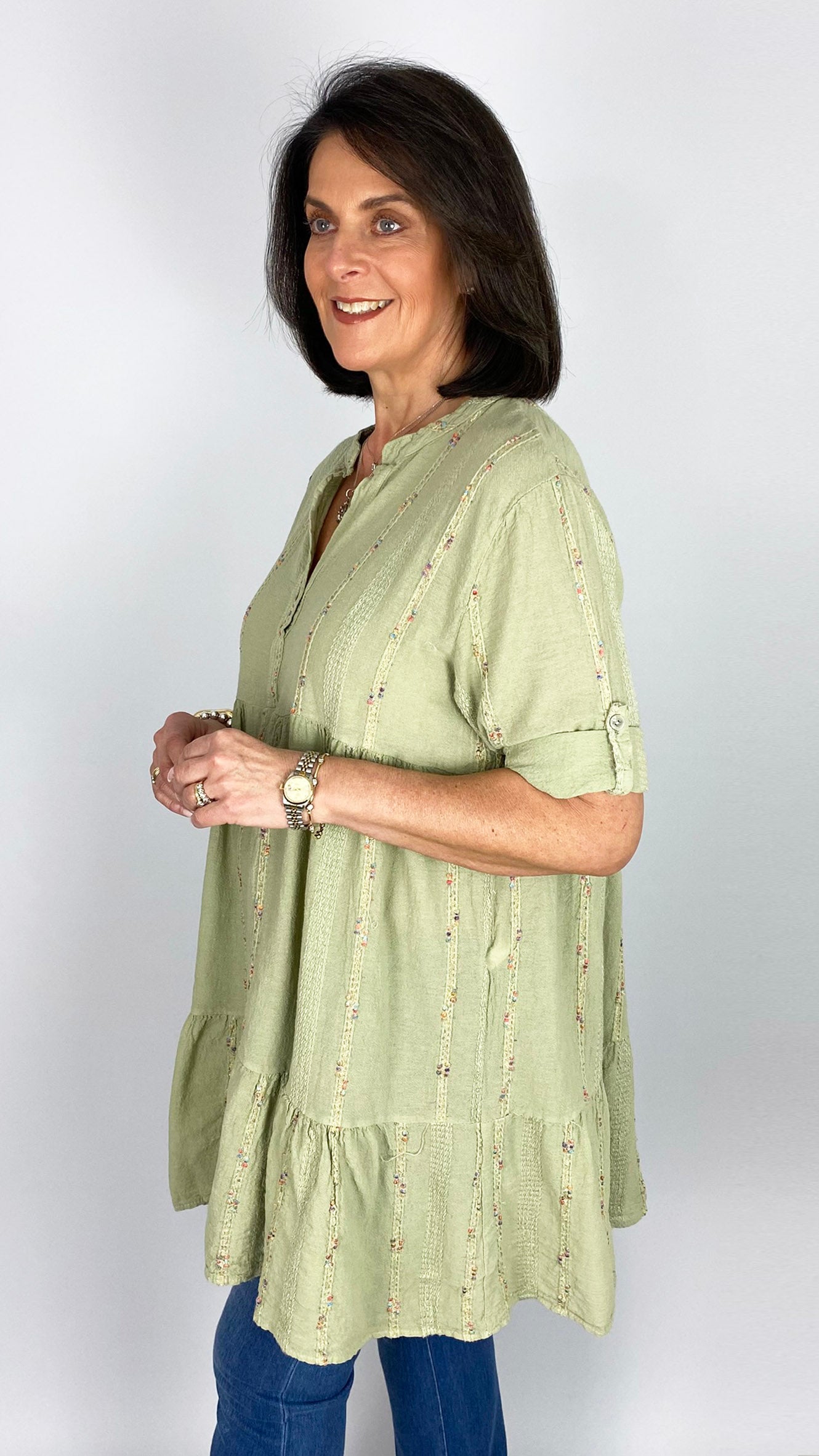 Boho multi coloured embroidered cotton & linen mix tunic | 3 Colours