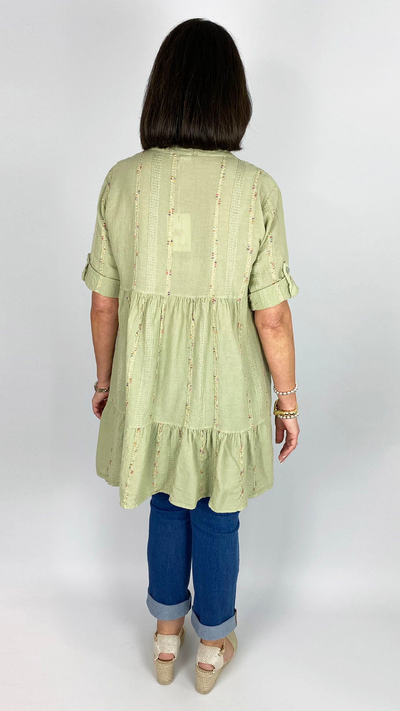 Boho multi coloured embroidered cotton & linen mix tunic | 3 Colours