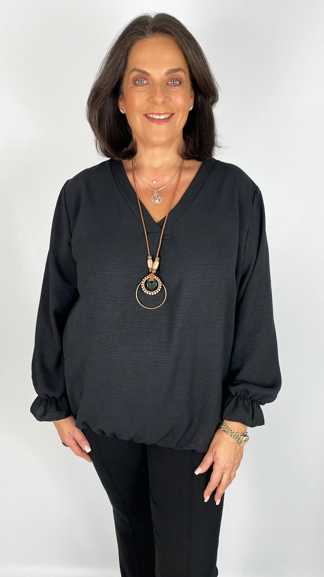 Gathered sleeve & hem v-neck top (6 Colours) - last 1s