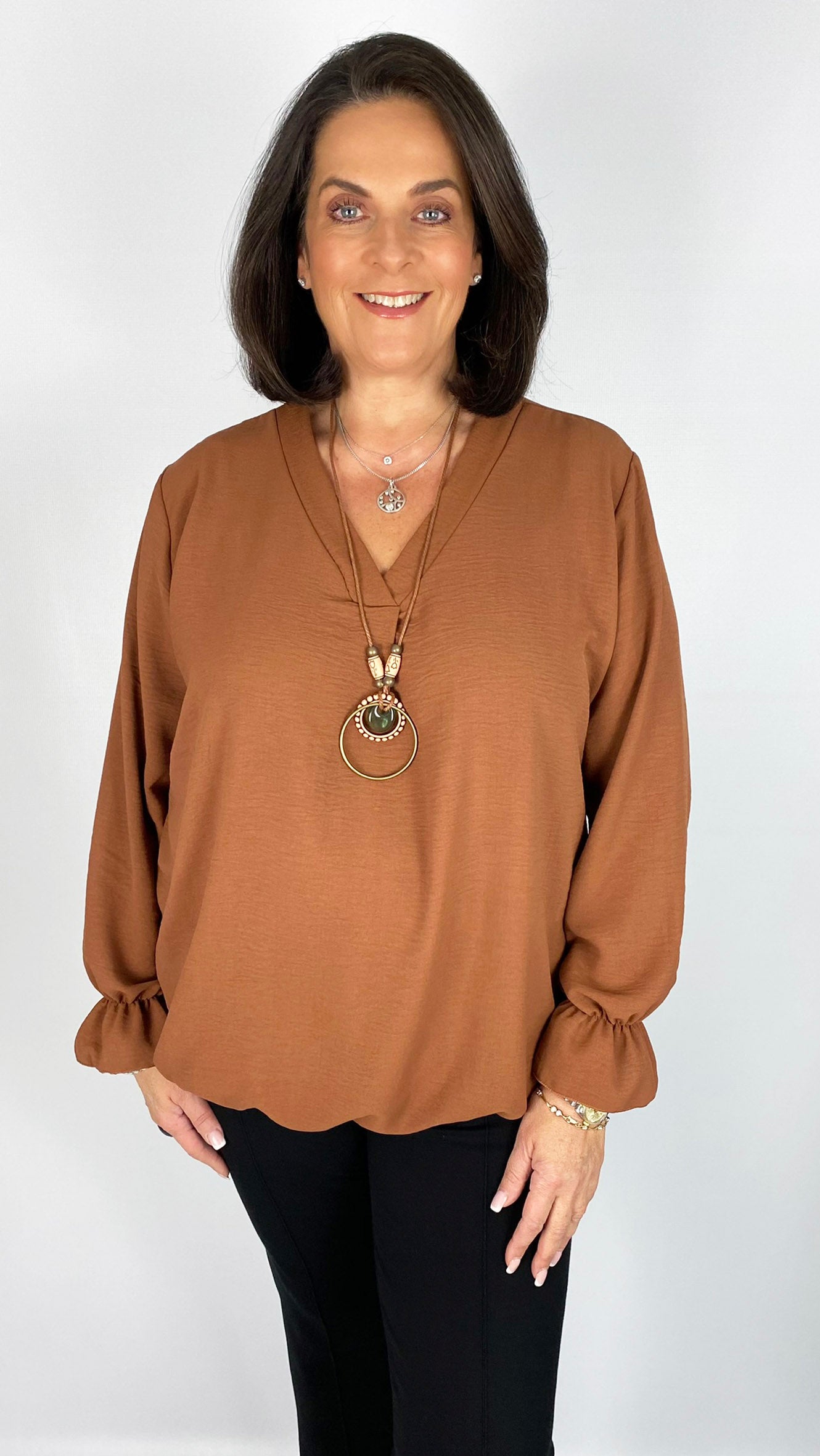 Gathered sleeve & hem v-neck top (6 Colours) - last 1s