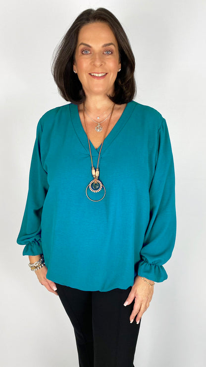 Gathered sleeve & hem v-neck top (6 Colours) - last 1s