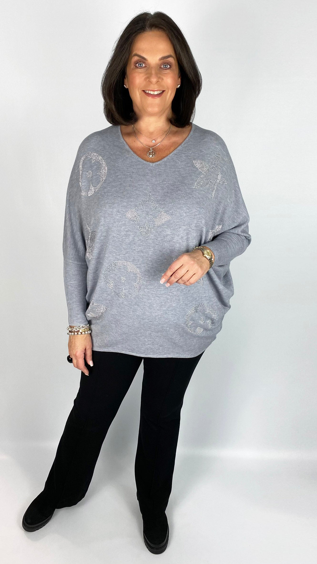 Bling motif v-neck jumper (3 Colours)