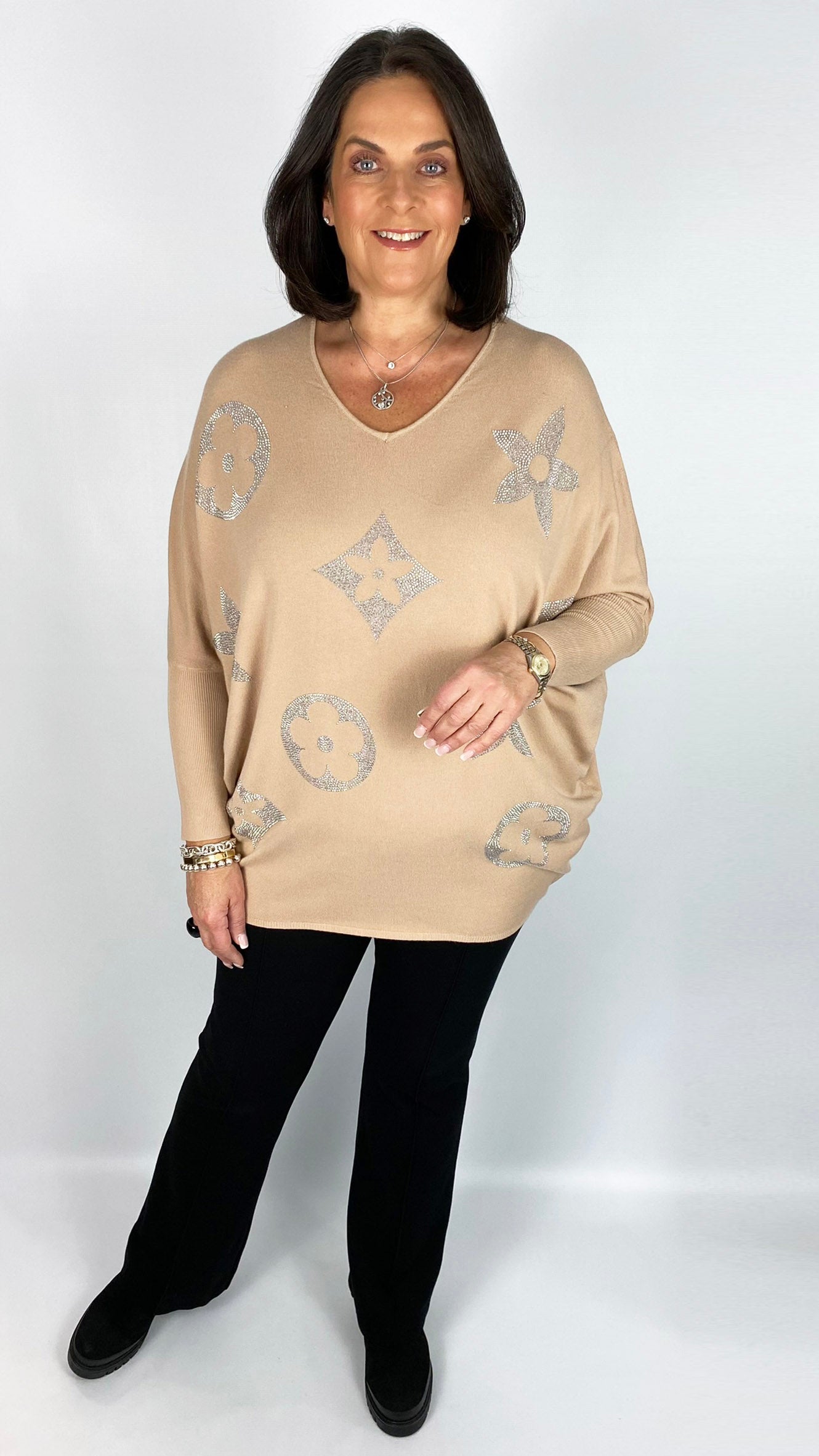 Bling motif v-neck jumper (3 Colours)