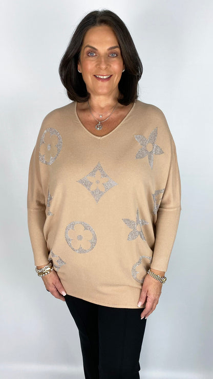 Bling motif v-neck jumper (3 Colours)