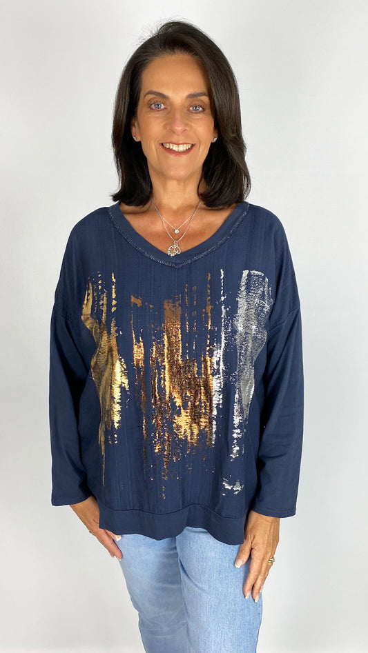 V-neck metallic foiled top | 6 Colours | last 1s