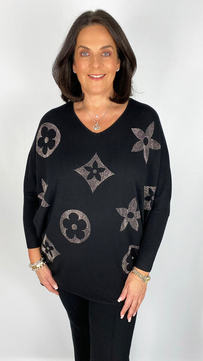 Bling motif v-neck jumper (3 Colours)