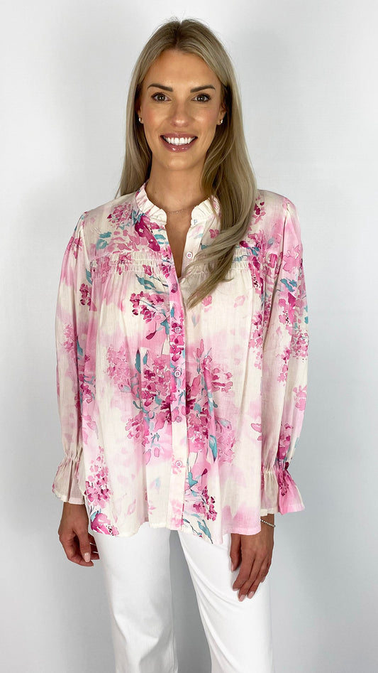Ruched detail print blouse | 2 Colours